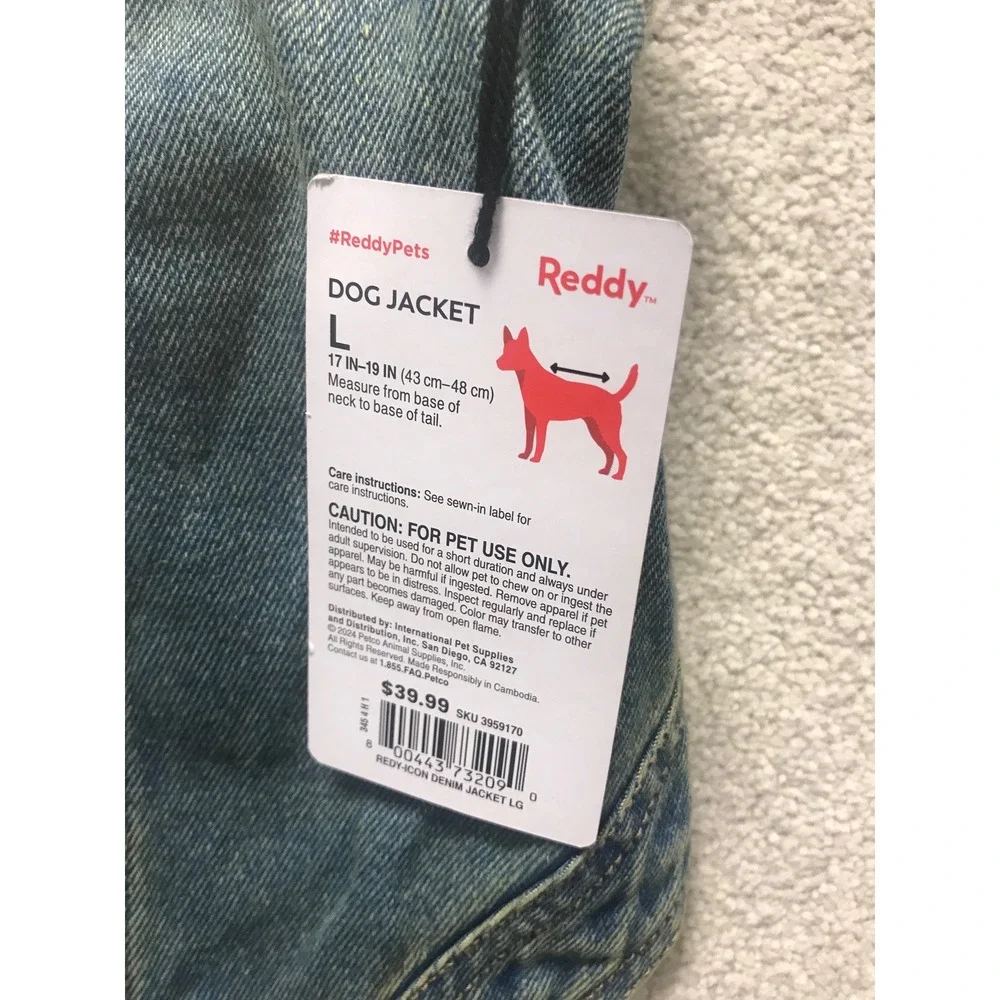 Reddy‎ Denim Dog Jacket Cute Pet Jean Coat Puppy Apparel Outfit Large NWT